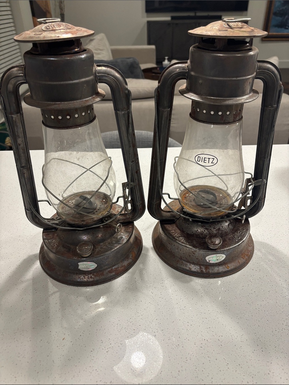 Vintage Dietz No. 80 Blizzard Kerosene Lanterns - Matching Pair Rustic Oil